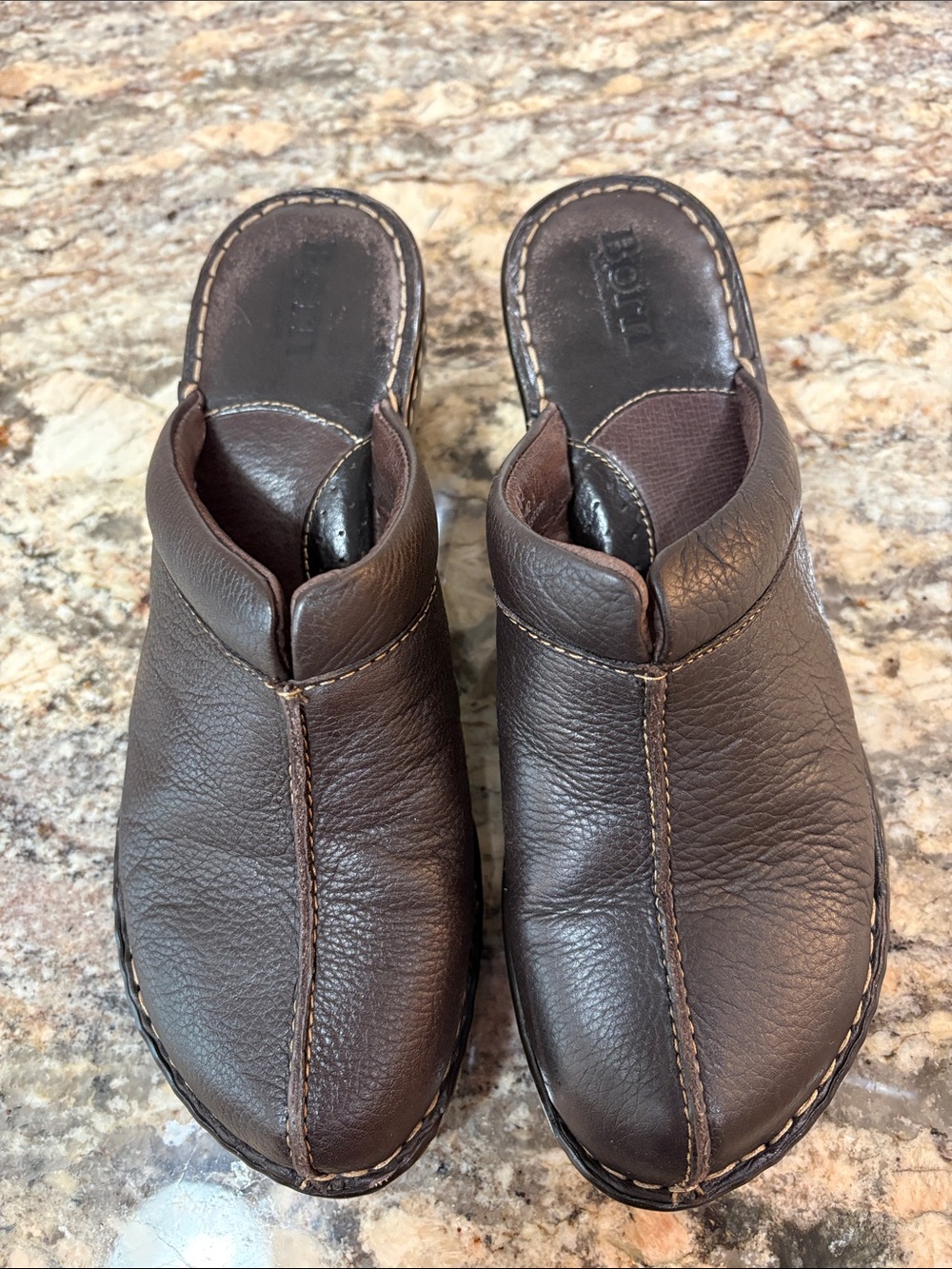 Born Brown Leather Slip-On Clog for Women